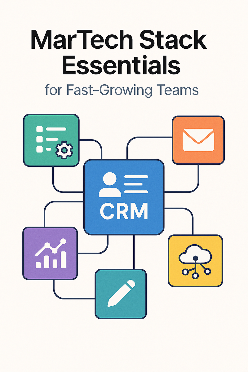 Modern MarTech stack tools connected in a network